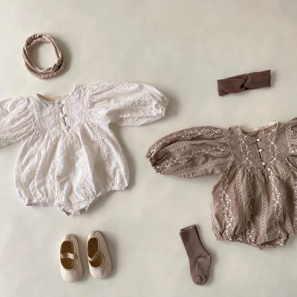 0-2T INS Baby Embroidered Western Style Jumpsuit Romper 100-Day-Old Romper Wholesale Baby Clothes