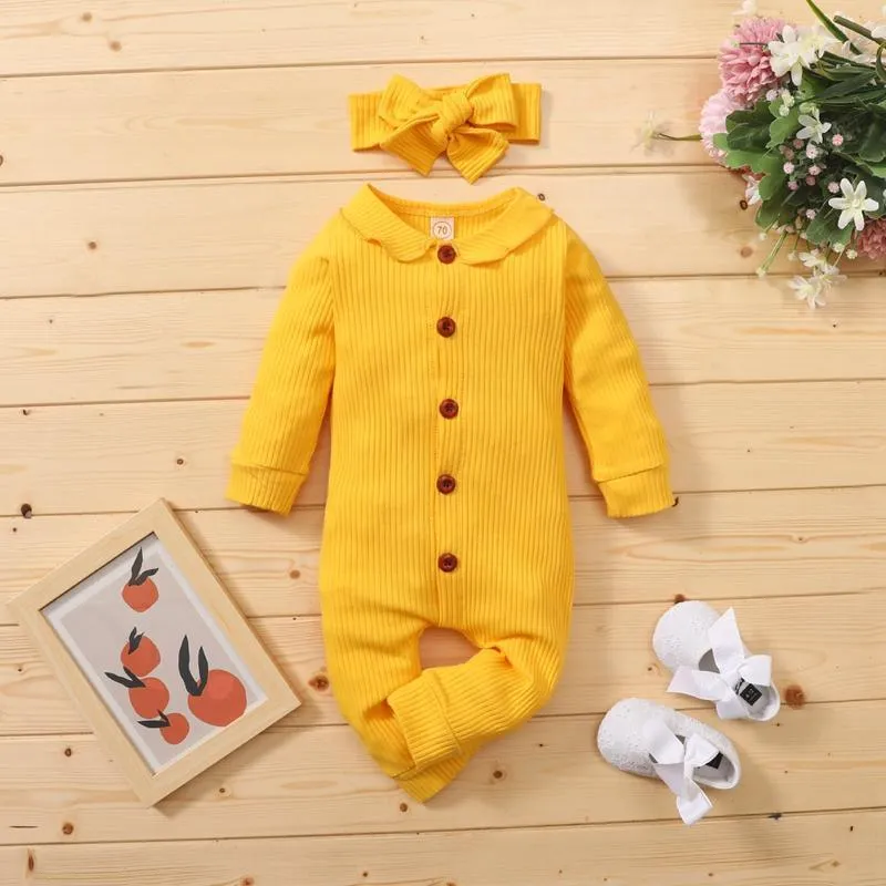2-piece Solid Knit Jumpsuit & Headband for Baby Girl
