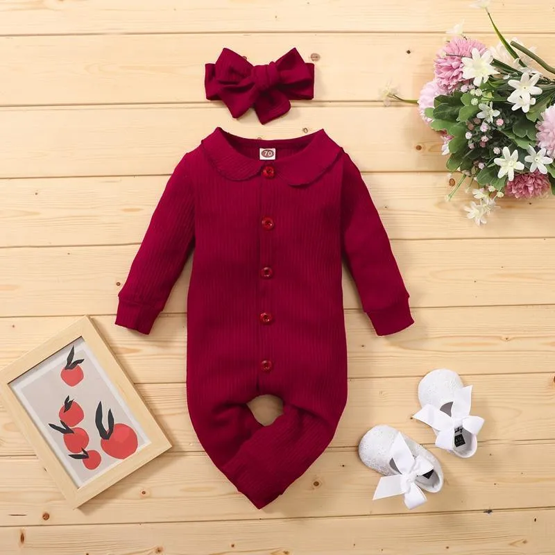 2-piece Solid Knit Jumpsuit & Headband for Baby Girl