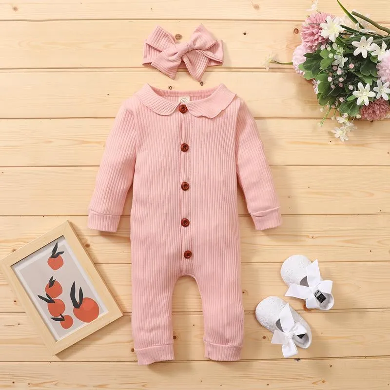 2-piece Solid Knit Jumpsuit & Headband for Baby Girl