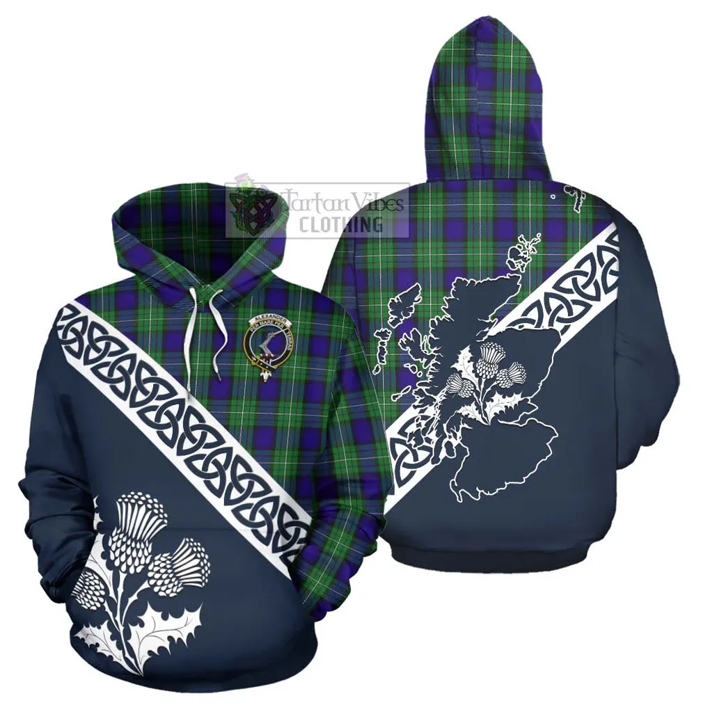 Alexander Tartan Hoodie Featuring Thistle and Scotland Map