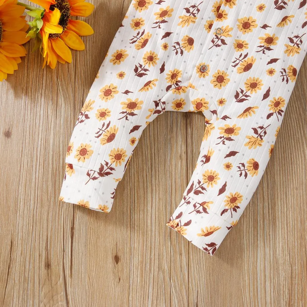 Autumn And Winter Girl Yellow Floral Flying Sleeve Jumpsuit Baby Girl Boutique Clothes In Bulk