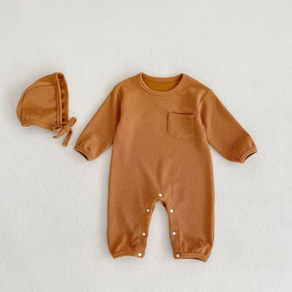 Autumn and Winter Unisex Baby Love Long-sleeved Jumpsuit   Hat Wholesale Baby Clothes