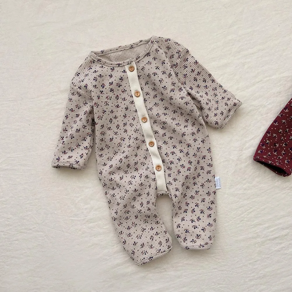 Autumn Baby Waffle Floral One Piece Newborn Jumpsuit Wholesale Baby Clothes