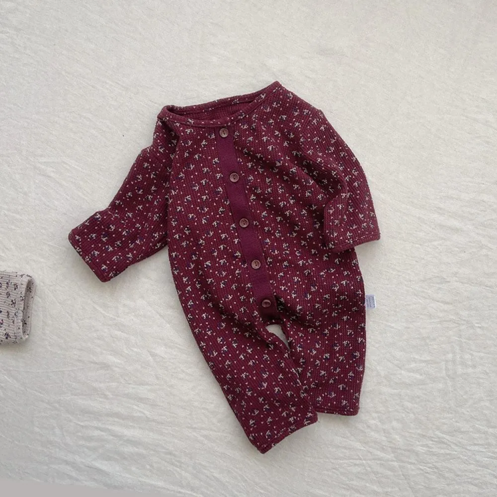 Autumn Baby Waffle Floral One Piece Newborn Jumpsuit Wholesale Baby Clothes