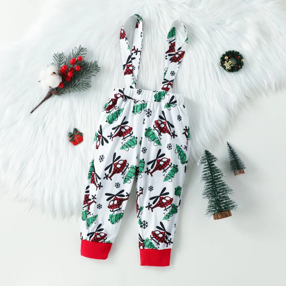 Autumn Boys Christmas Cartoon Airplane Print Bib Suit Wholesale Baby Boy Clothes