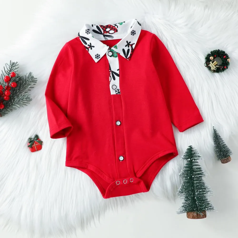 Autumn Boys Christmas Cartoon Airplane Print Bib Suit Wholesale Baby Boy Clothes