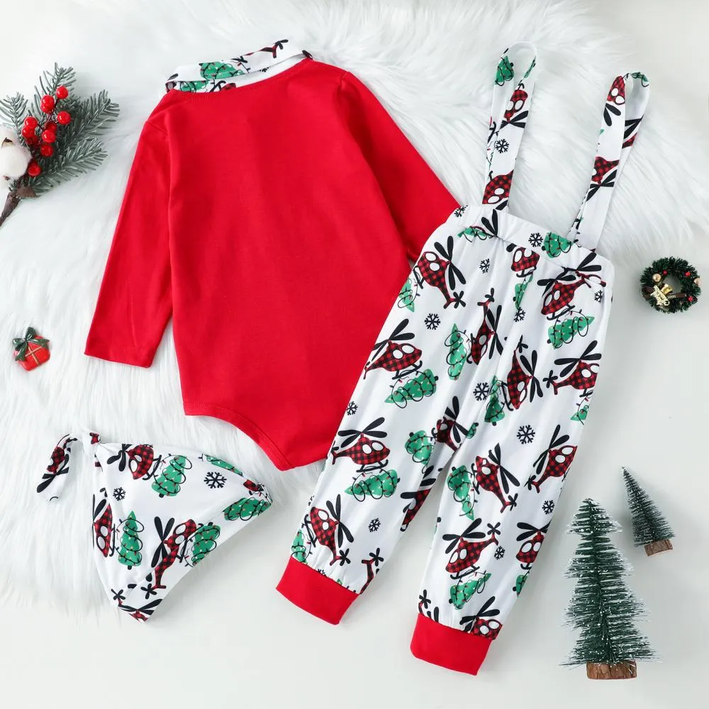 Autumn Boys Christmas Cartoon Airplane Print Bib Suit Wholesale Baby Boy Clothes