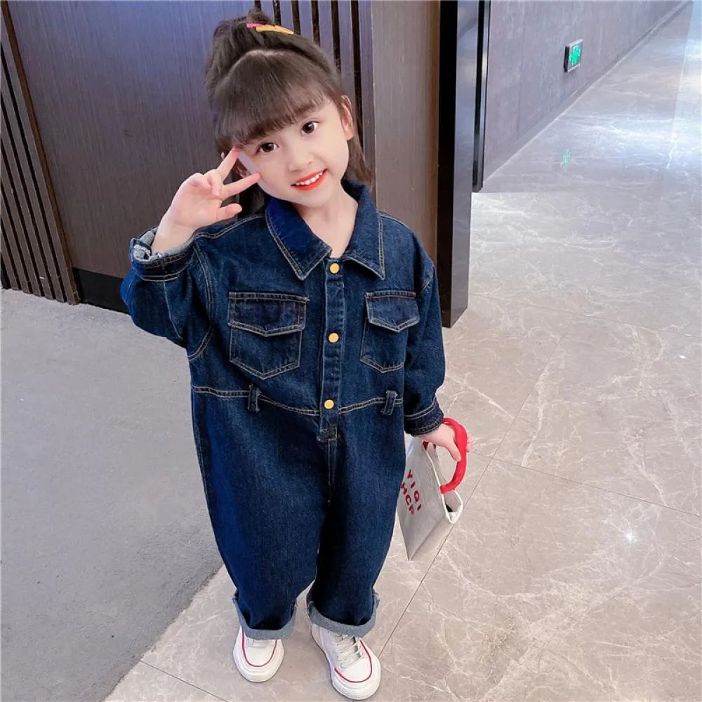 Autumn Cartoon Denim Jumpsuit For Boys and Girls Wholesale Kids Clothes