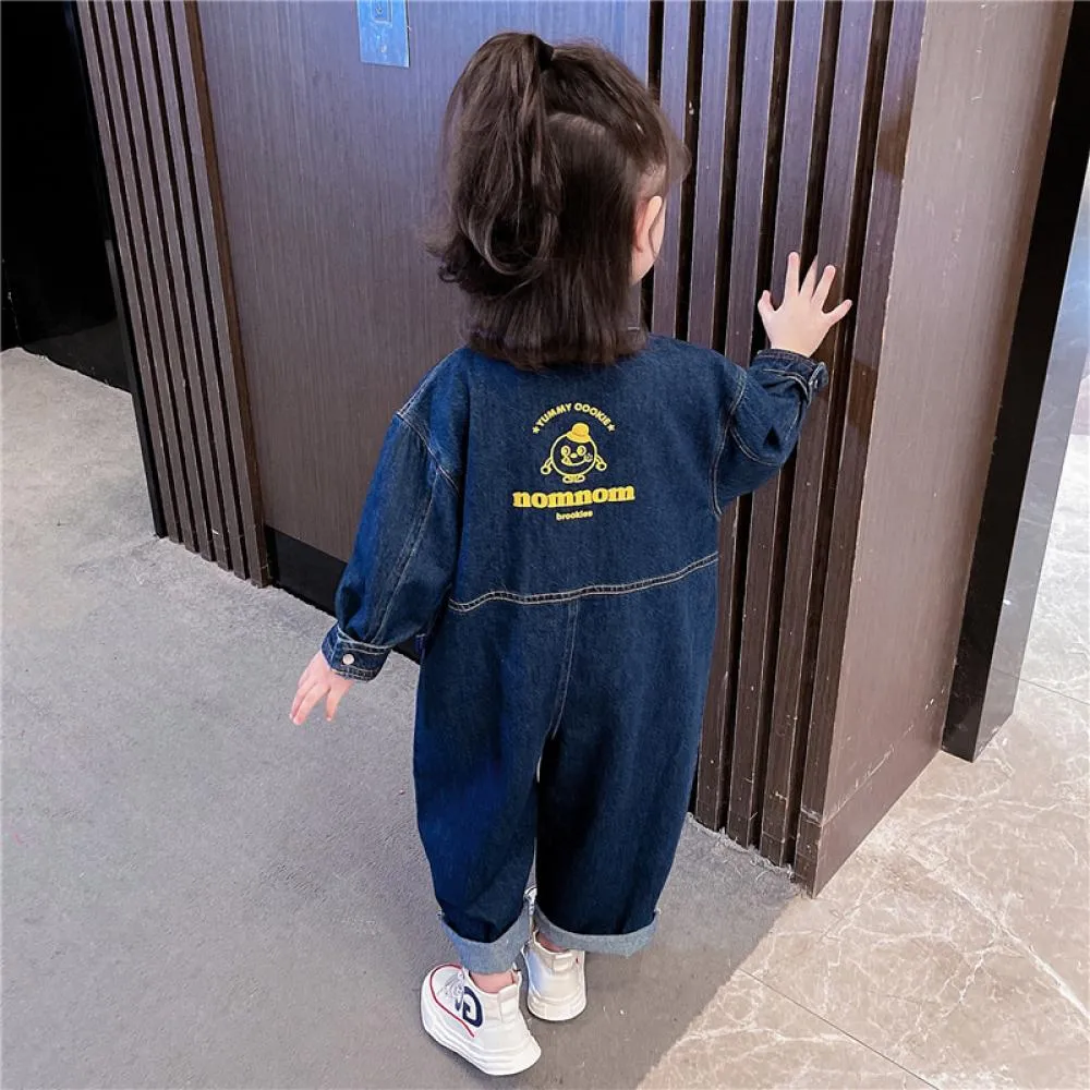 Autumn Cartoon Denim Jumpsuit For Boys and Girls Wholesale Kids Clothes