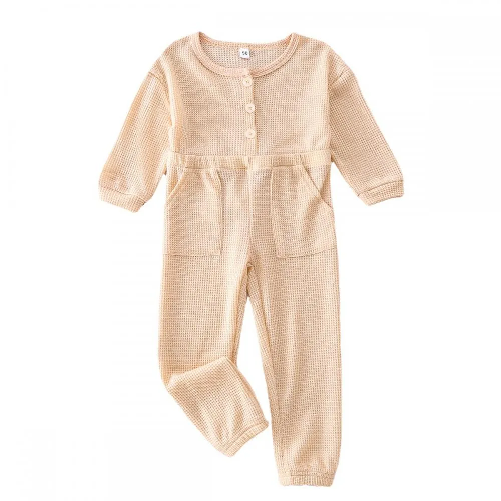 Autumn Girls Waffle Solid Color Jumpsuit Wholesale Toddler Girls Clothes