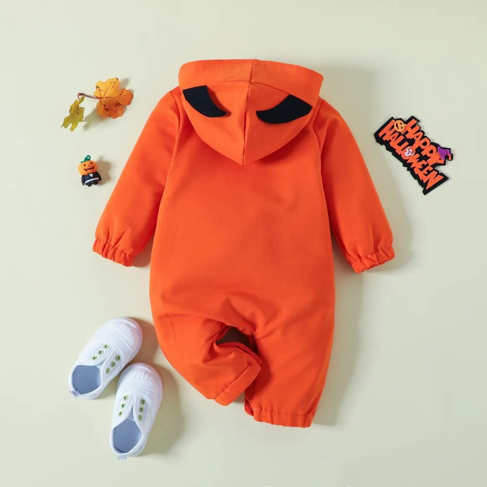 Autumn Halloween Kids Romper Print Hooded Jumpsuit Baby Boutique Clothes Wholesale