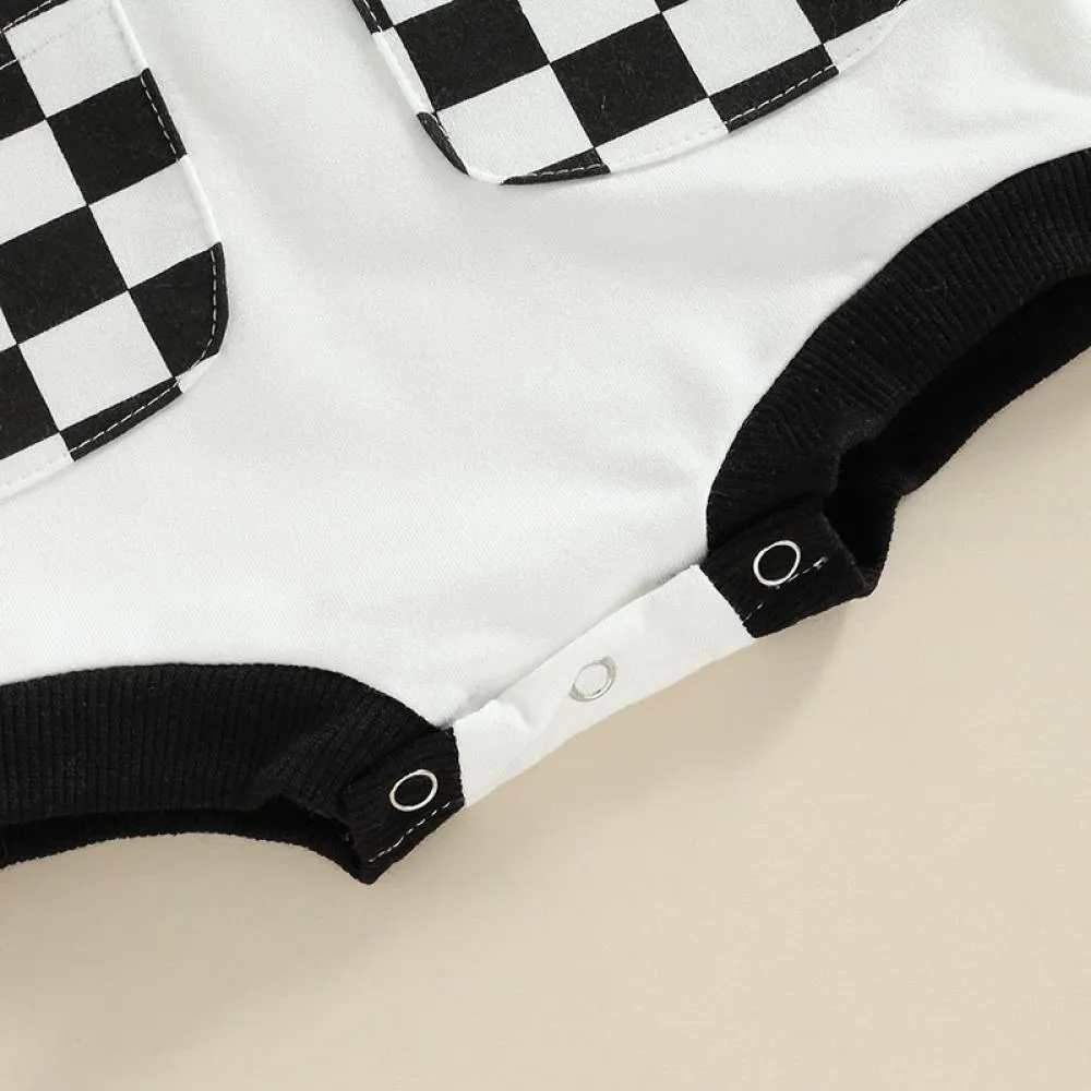 Autumn Plaid Pocket Colorblock Long Sleeve Jumpsuit Wholesale Baby Clothes