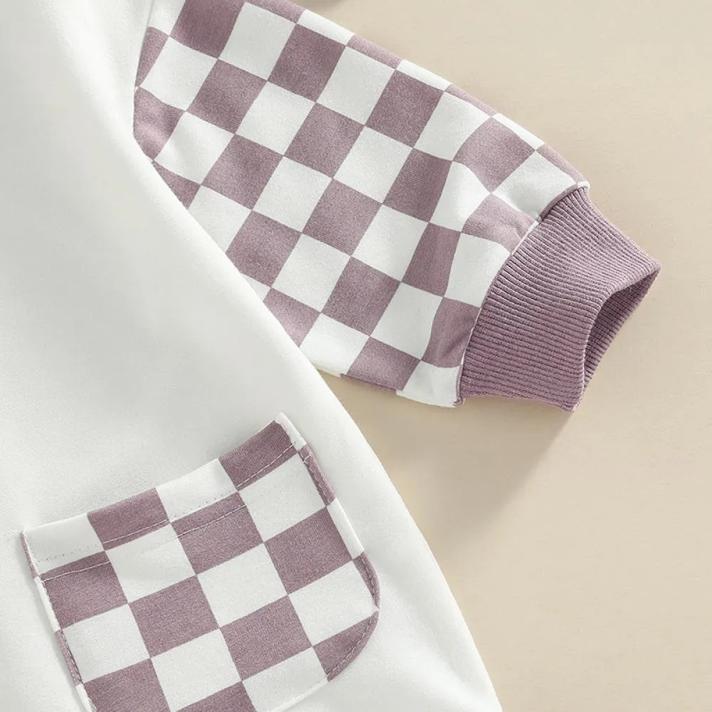 Autumn Plaid Pocket Colorblock Long Sleeve Jumpsuit Wholesale Baby Clothes