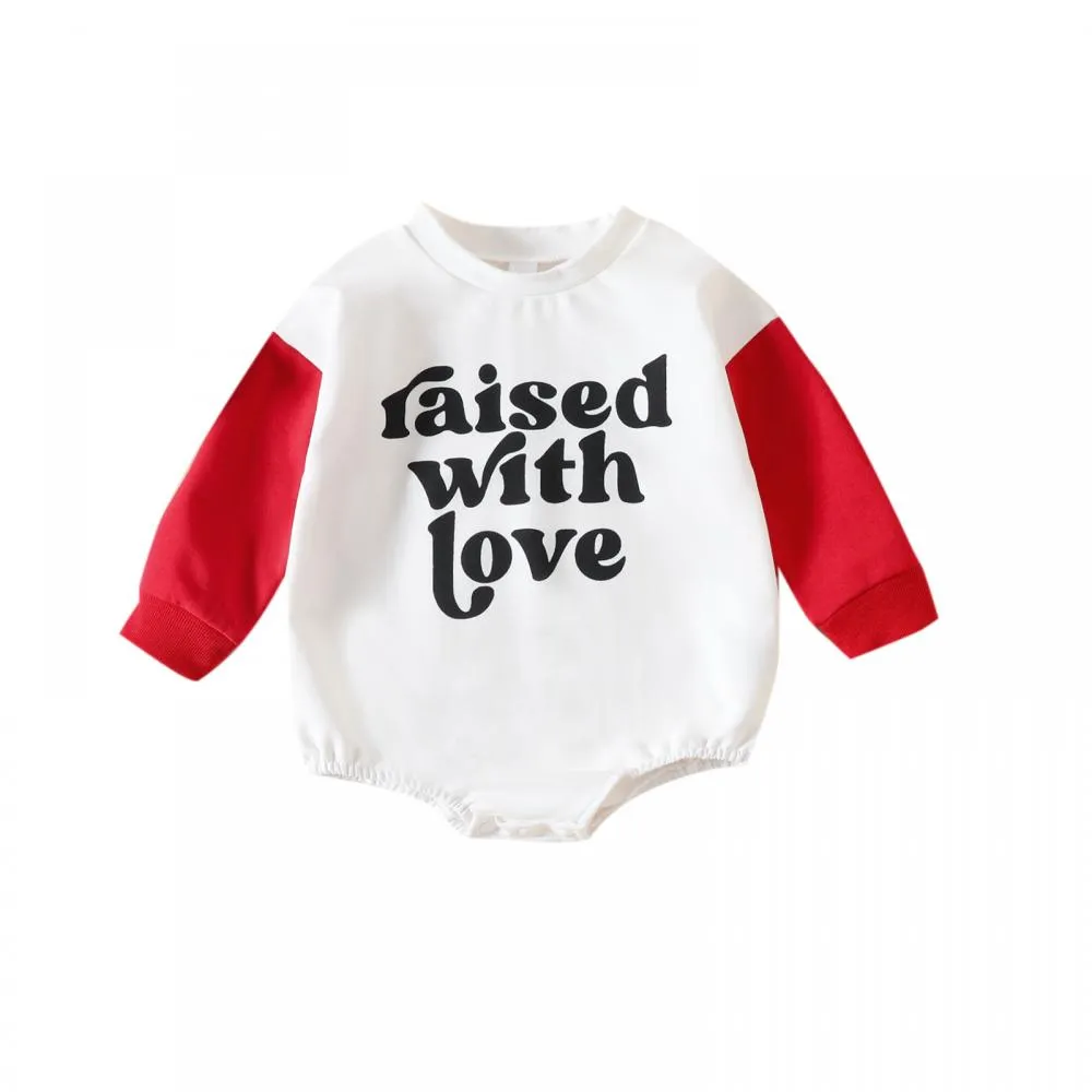 Autumn Valentine's Day Girl's Jumpsuit Color Matching Long Sleeve Letter Baby Romper Wholesale