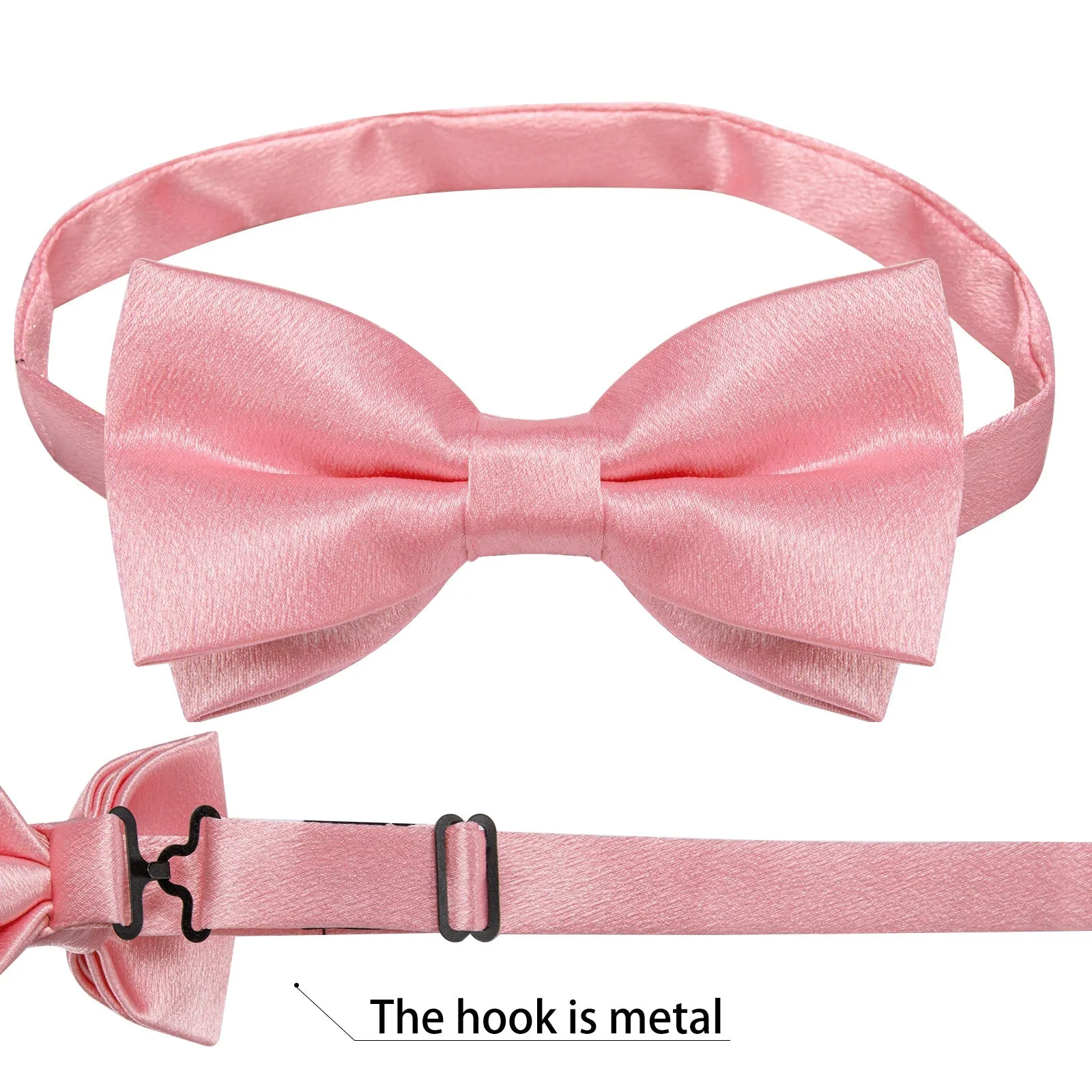 Baby Pink Solid Shining Silk Men Vest Necktie Bow Tie Handkerchief Cufflinks Set