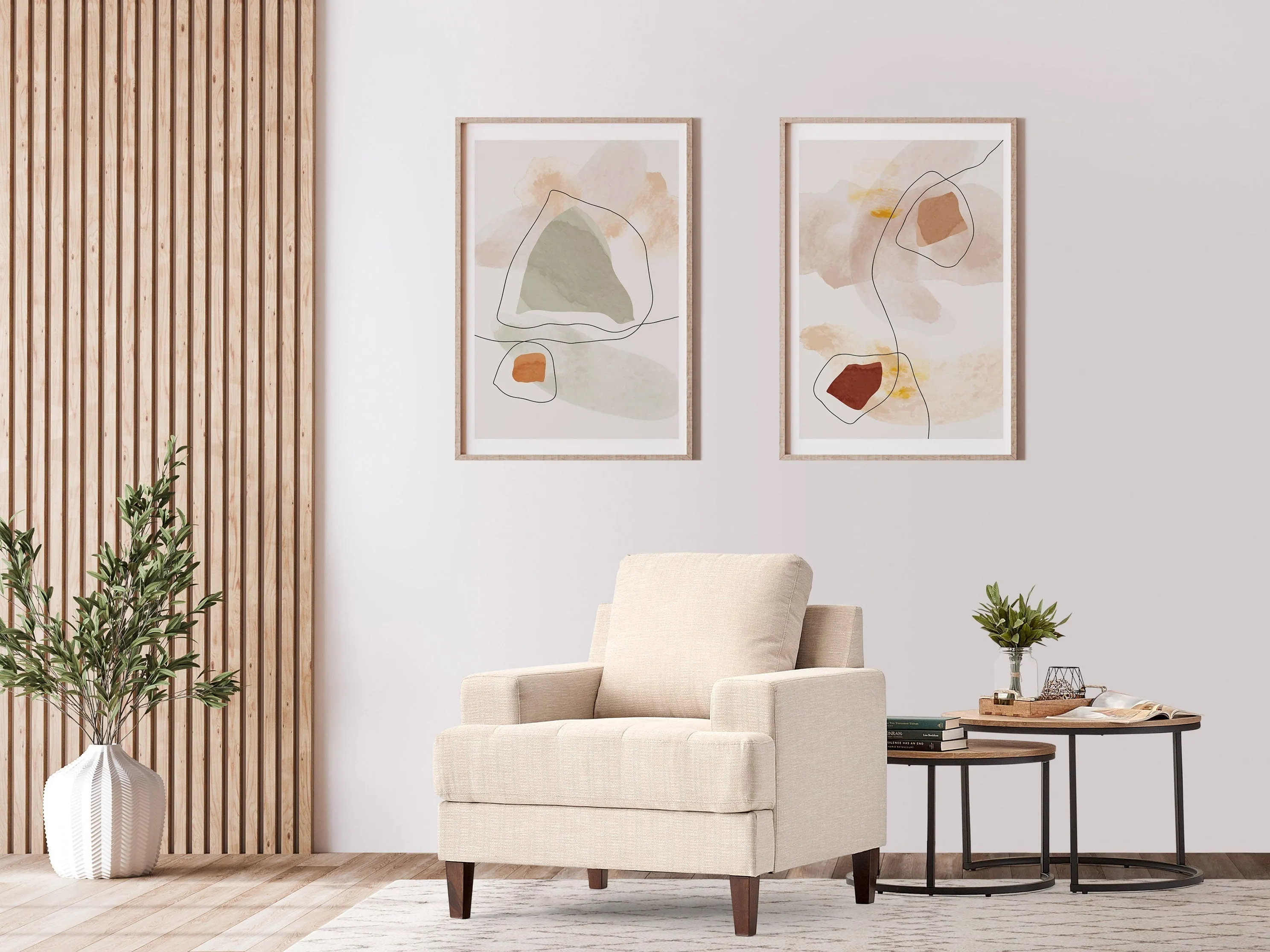 Beige Mid Century Arm Chair