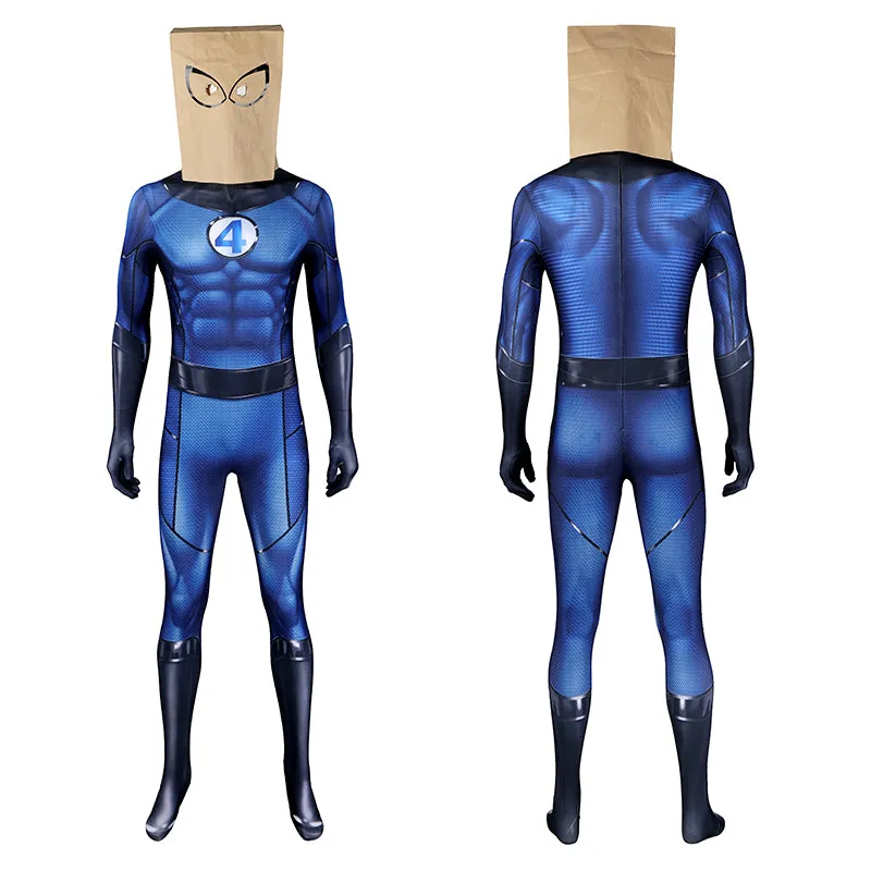 Bombastic Bag-Man Cosplay Suit Spiderman PS5 Costumes Halloween Blue Jumpsuit