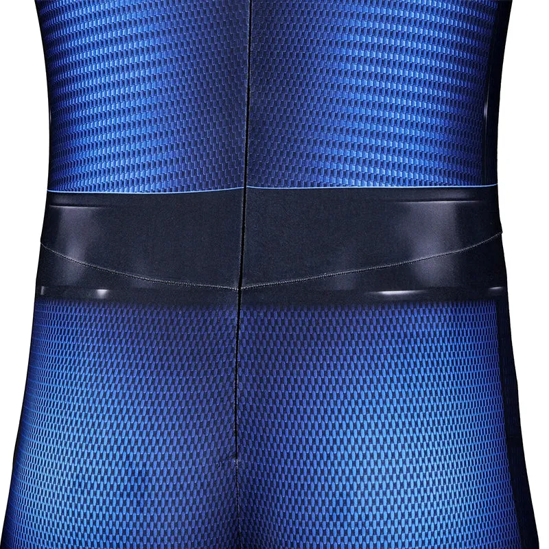 Bombastic Bag-Man Cosplay Suit Spiderman PS5 Costumes Halloween Blue Jumpsuit