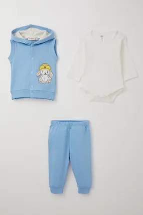 BRE Breeze Baby Boy Bodysuit 3-Piece Set with Cute Hat Dog Embroidery 4 Months Year, Light Blue - Talavera de la Reina