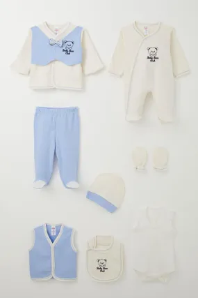 BRE Breeze Baby Boy Hospital Outfit 8 Piece Fixed Bow Tie Vest 0-3 Months, Ecru - Anzio