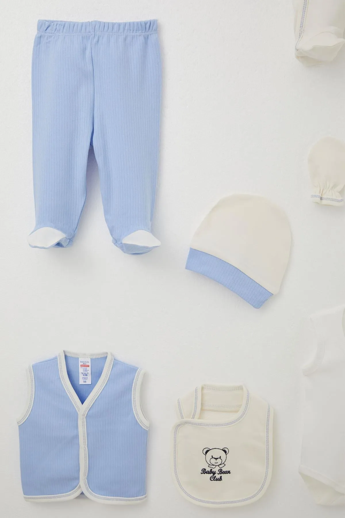 BRE Breeze Baby Boy Hospital Outfit 8 Piece Fixed Bow Tie Vest 0-3 Months, Ecru - Anzio