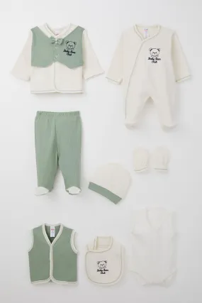 BRE Breeze Baby Boy Hospital Outfit 8 Piece Fixed Bow Tie Vest 0-3 Months, Ecru - Lodi