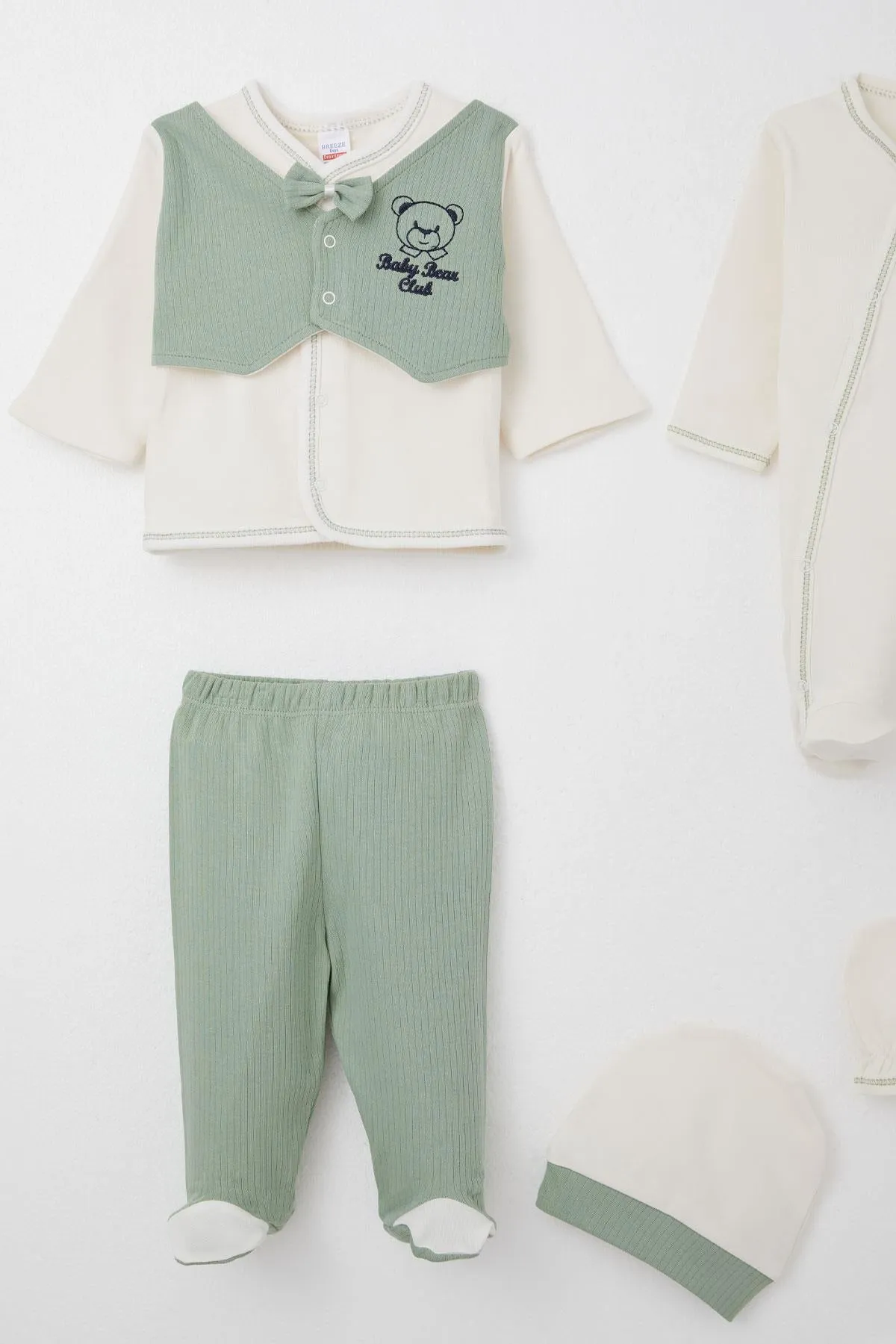 BRE Breeze Baby Boy Hospital Outfit 8 Piece Fixed Bow Tie Vest 0-3 Months, Ecru - Lodi
