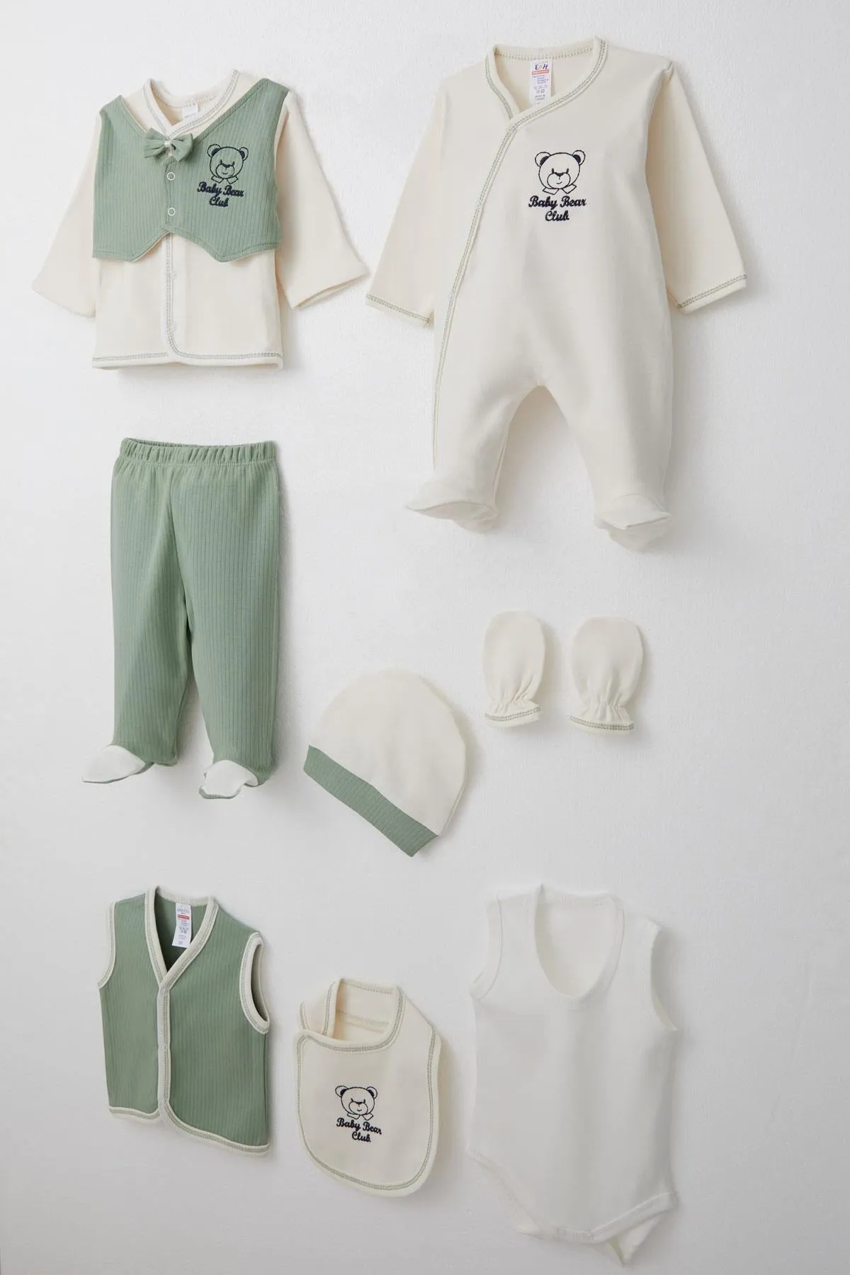 BRE Breeze Baby Boy Hospital Outfit 8 Piece Fixed Bow Tie Vest 0-3 Months, Ecru - Lodi