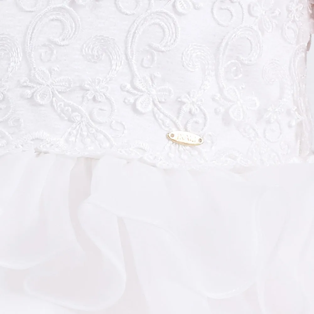 Bride Flower Girl Dress Multi-layered Lace White