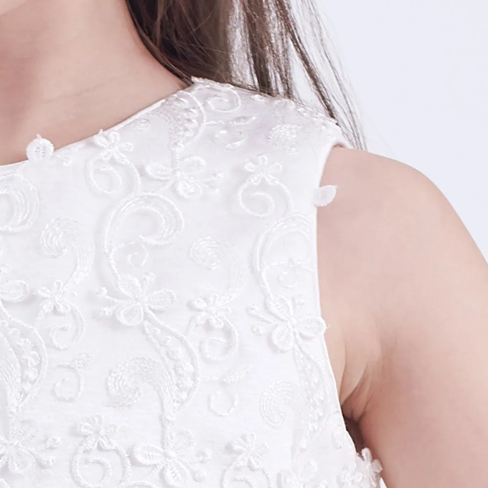Bride Flower Girl Dress Multi-layered Lace White