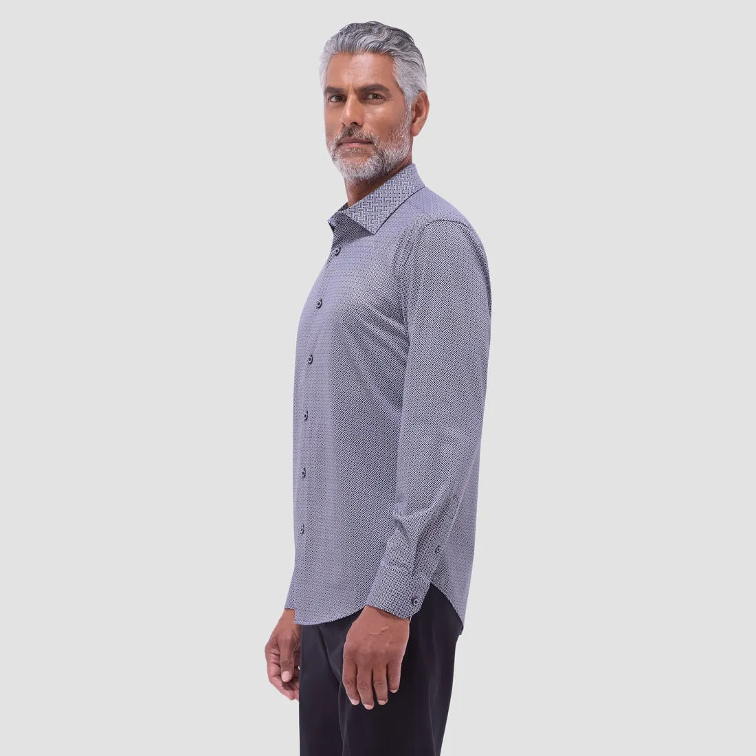 Bugatchi Men's Long Sleeve Dress Shirt – OoohCotton® Basketweave Print