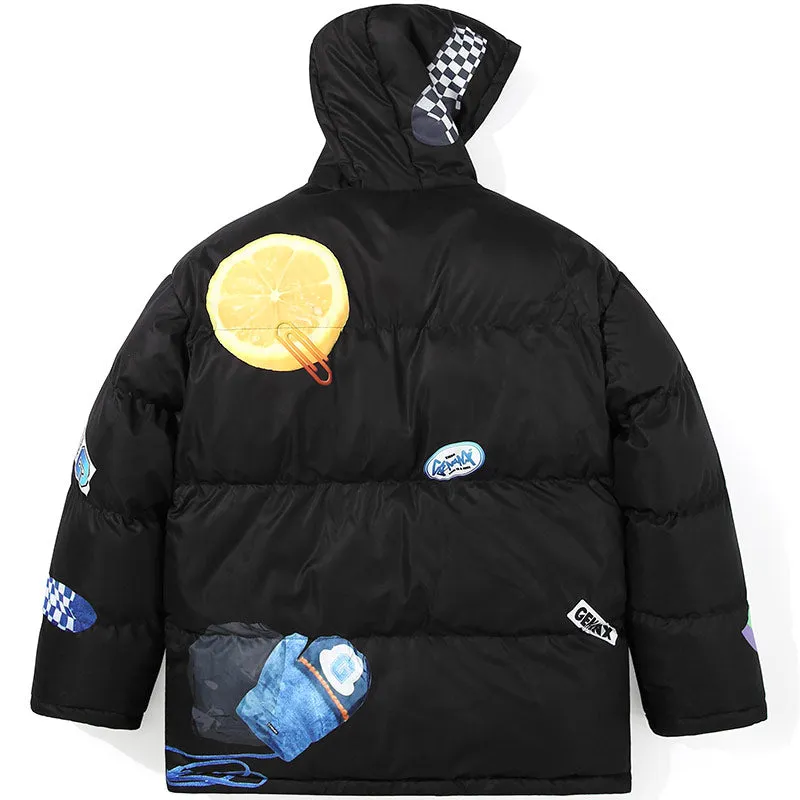 Checkerboard Gloves Print Padded Coat