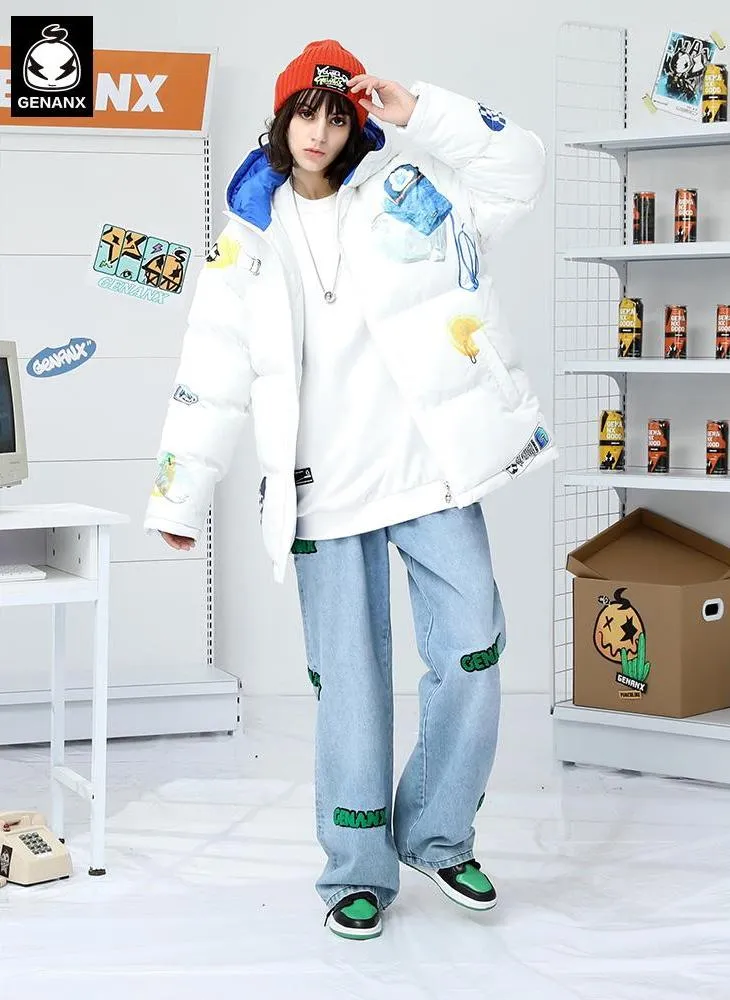 Checkerboard Gloves Print Padded Coat