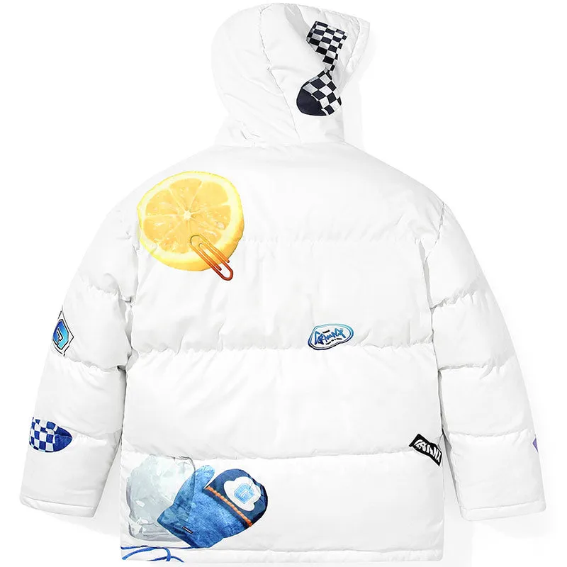 Checkerboard Gloves Print Padded Coat