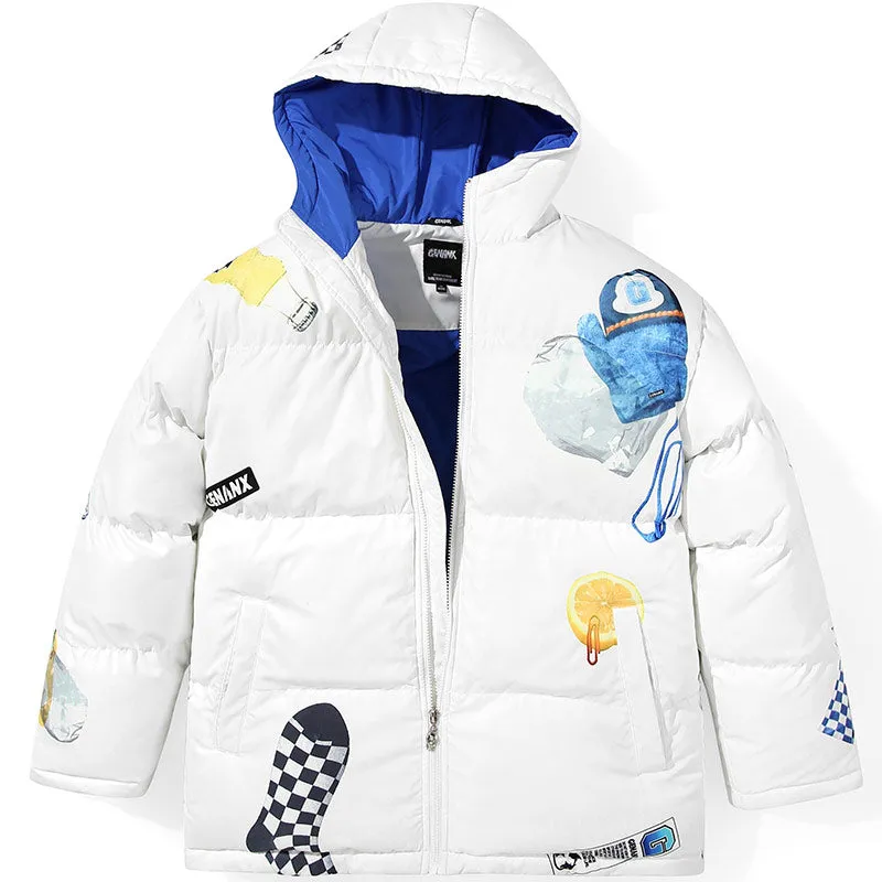 Checkerboard Gloves Print Padded Coat