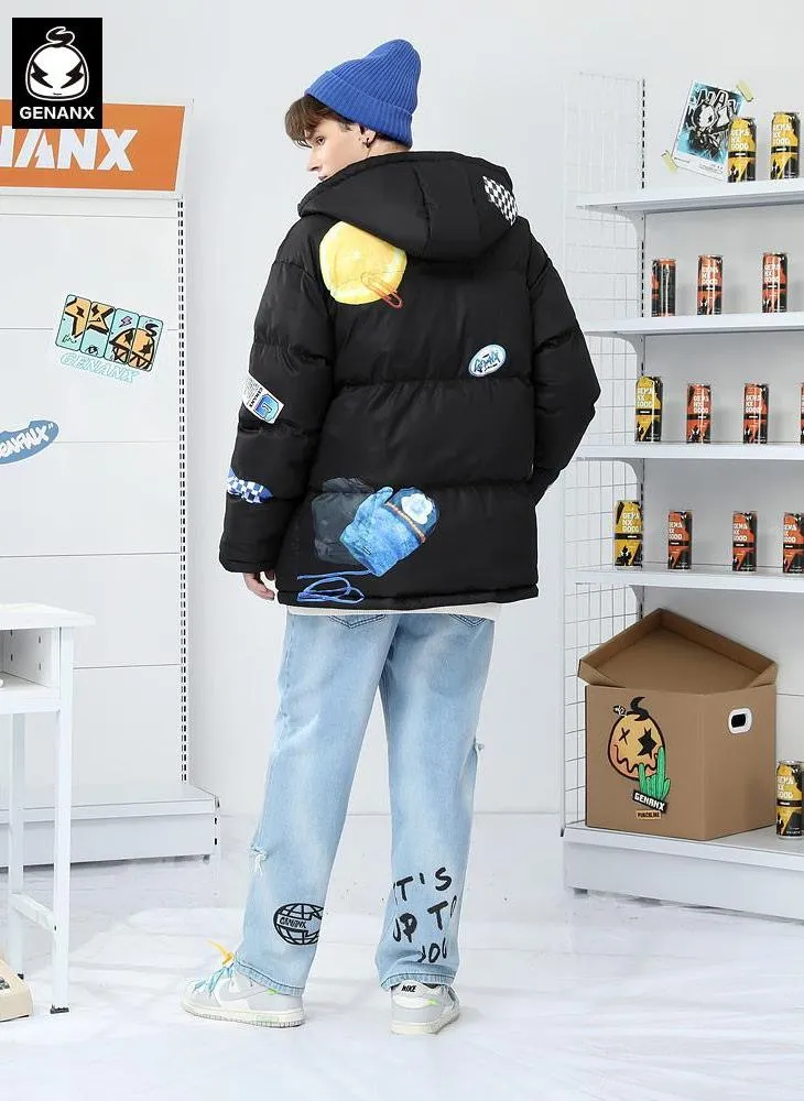 Checkerboard Gloves Print Padded Coat