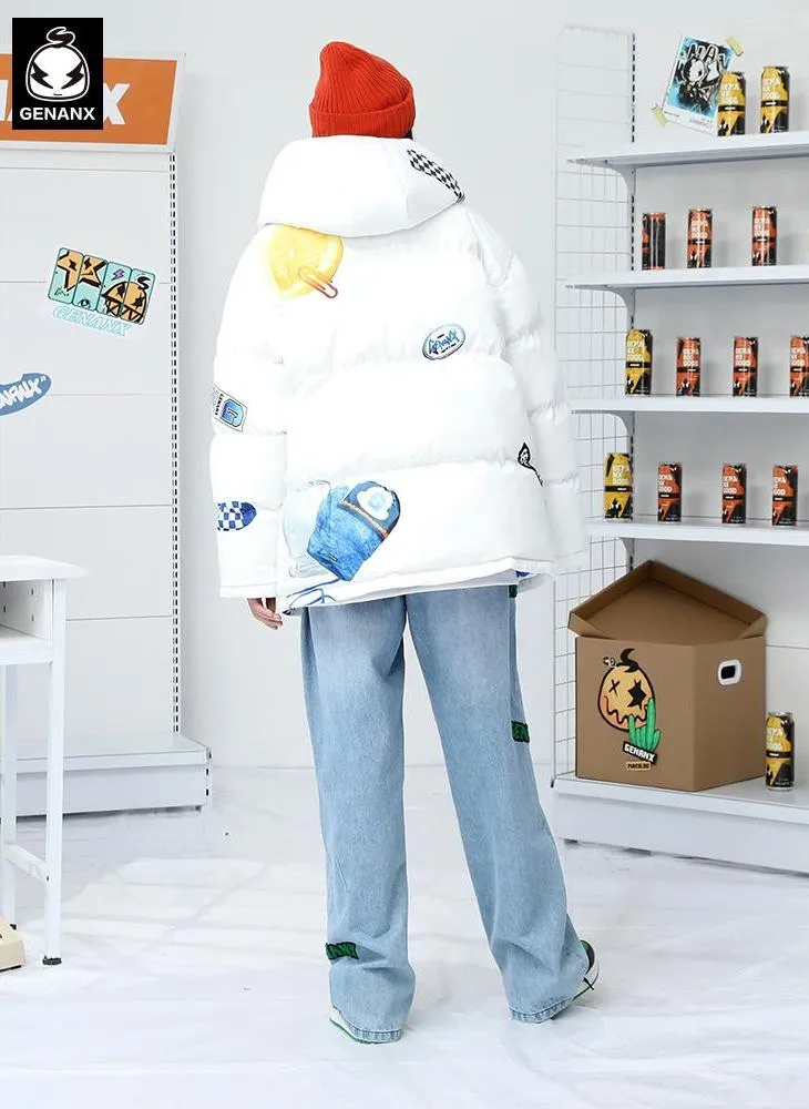 Checkerboard Gloves Print Padded Coat
