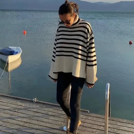 Clarice Stripe Turtleneck Sweater
