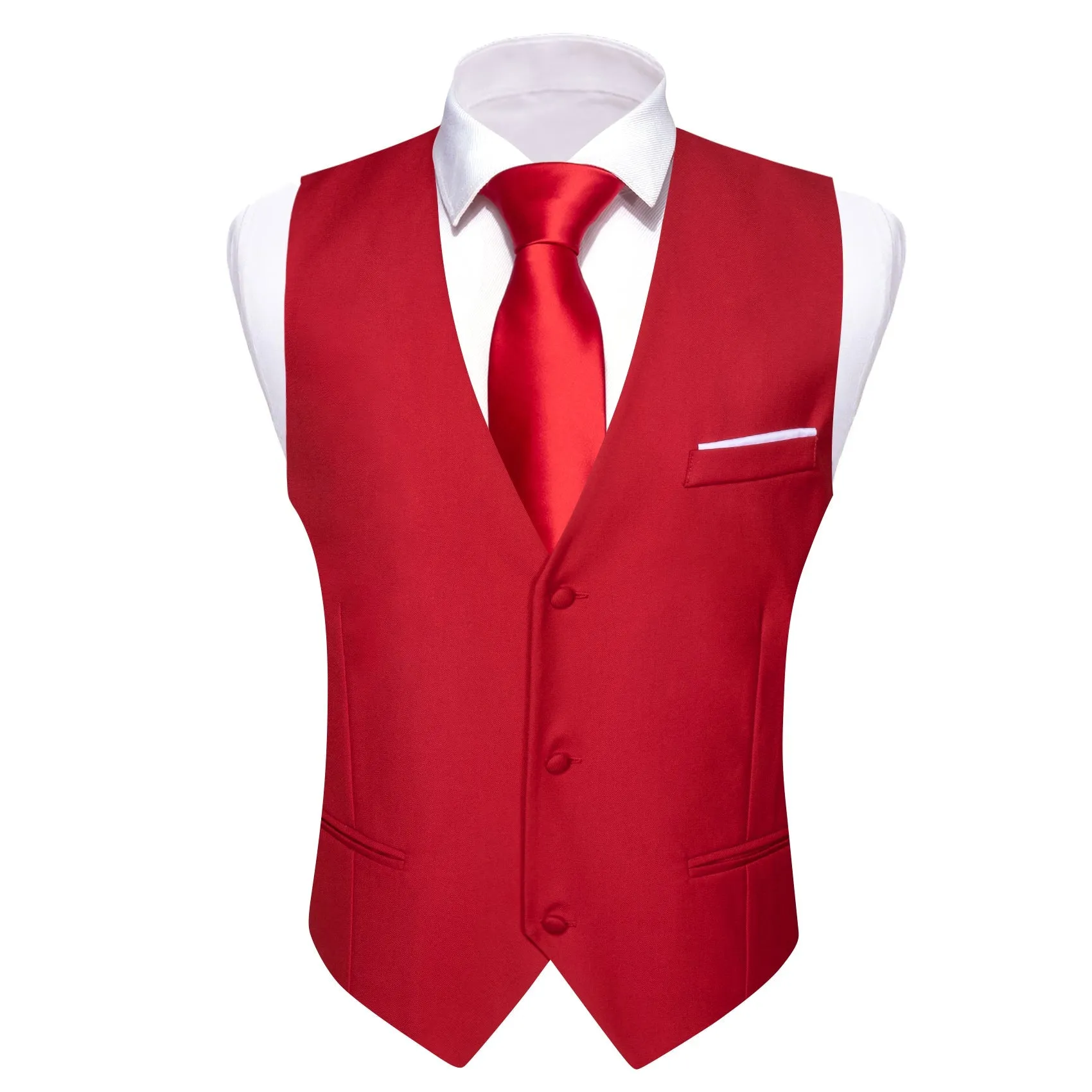 Classic Red Solid Silk Men's V-Neck Business Vest