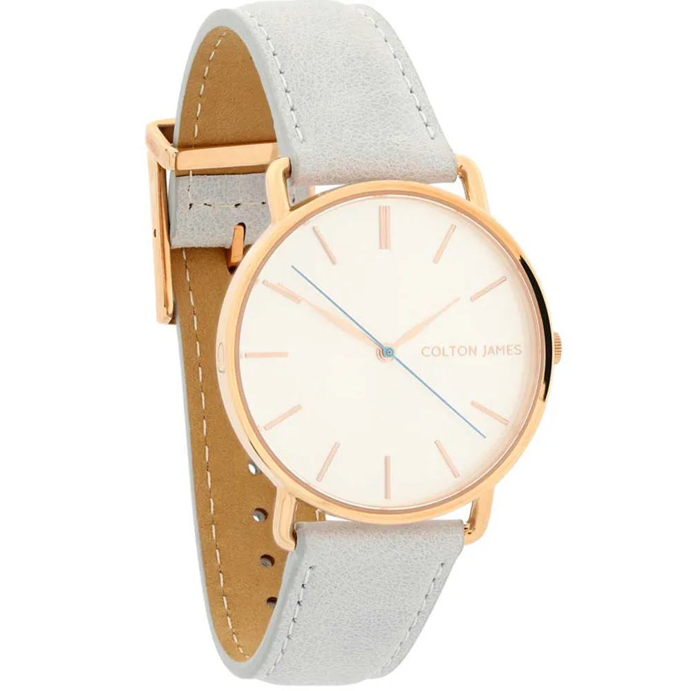 Colton James Classic White Dial Rose Gold And Grey Leather Ladies Watch