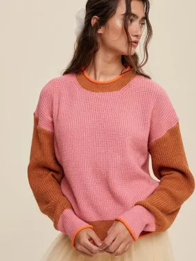 Crafted in PInk Ribbed Knit Color Block Sweater