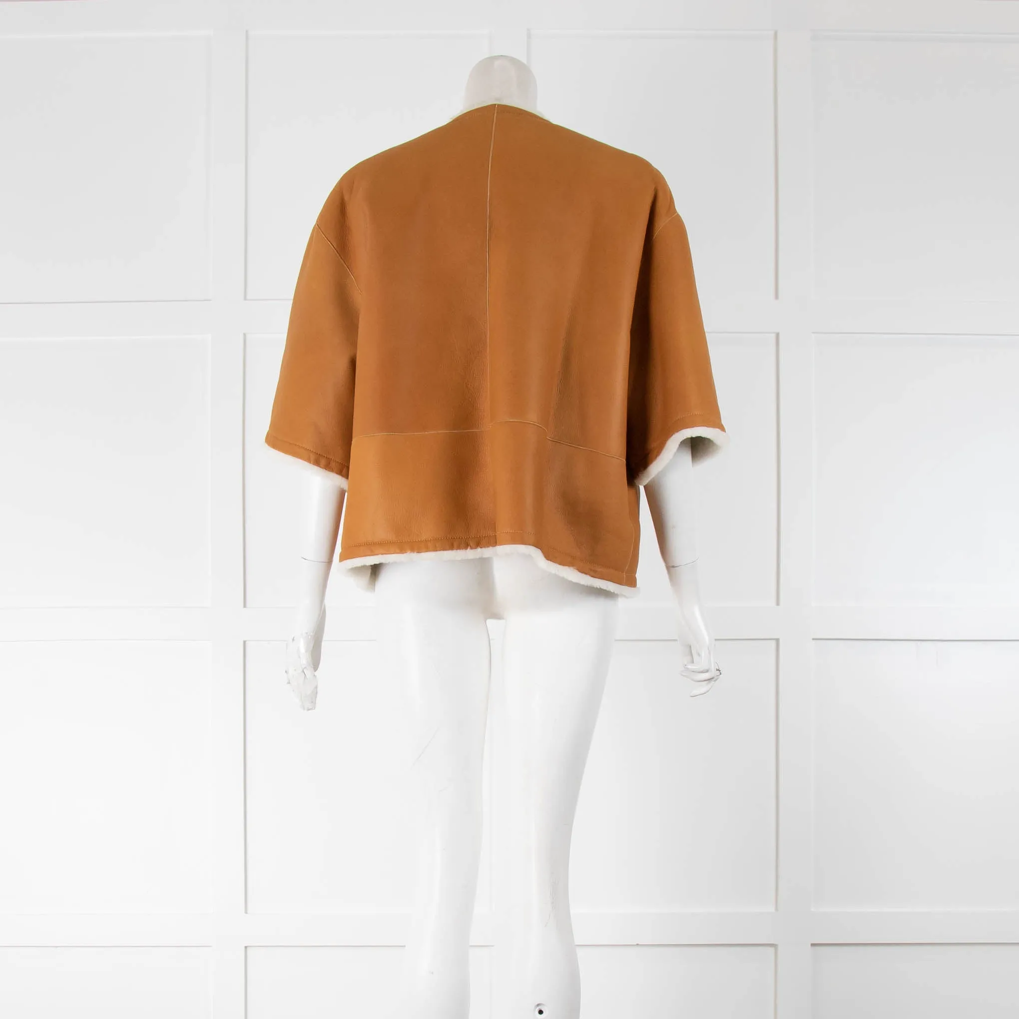 Dusan Tan Short Sleeve Shearling Jacket