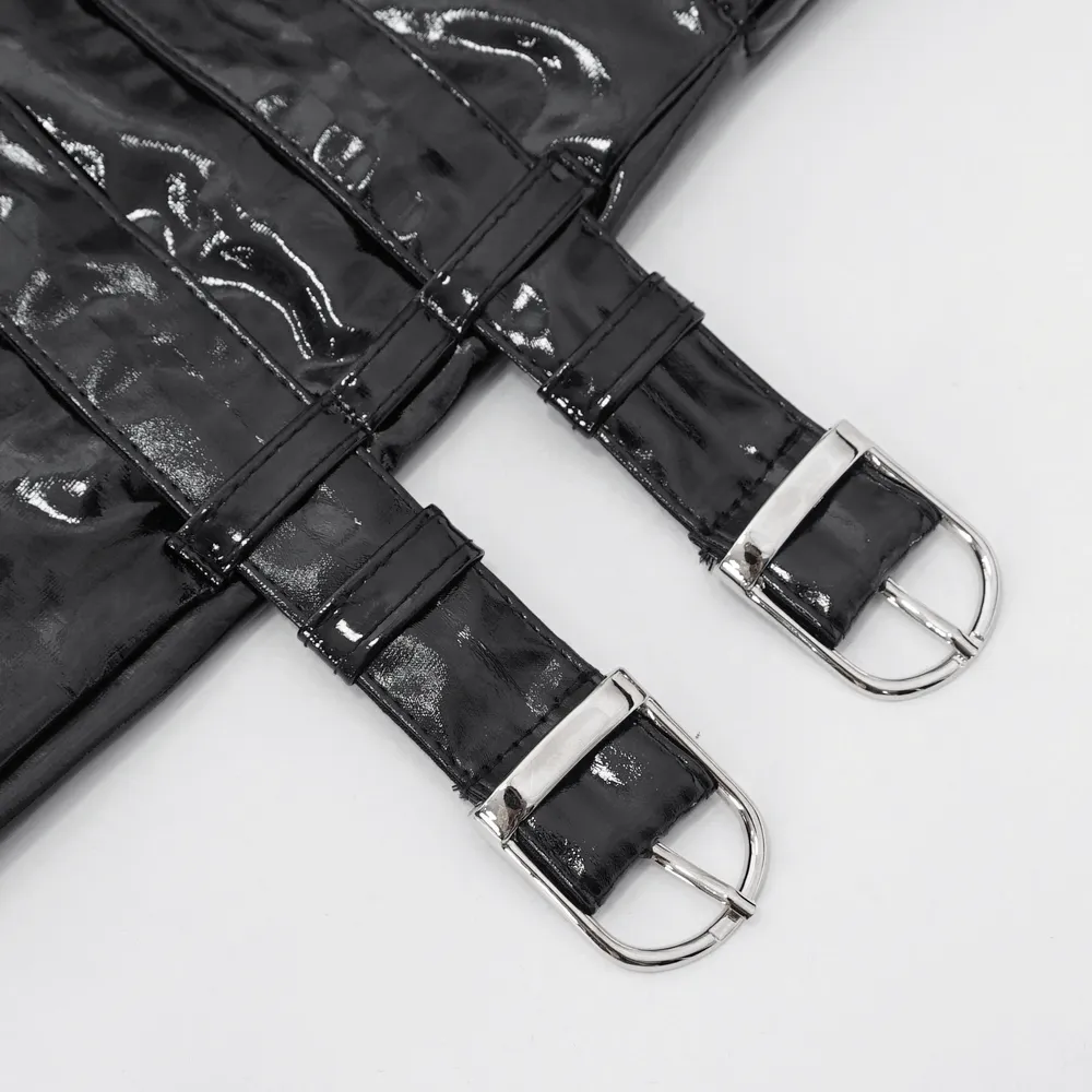 Edgy Black Lace Up Fingerless Gloves with Buckles