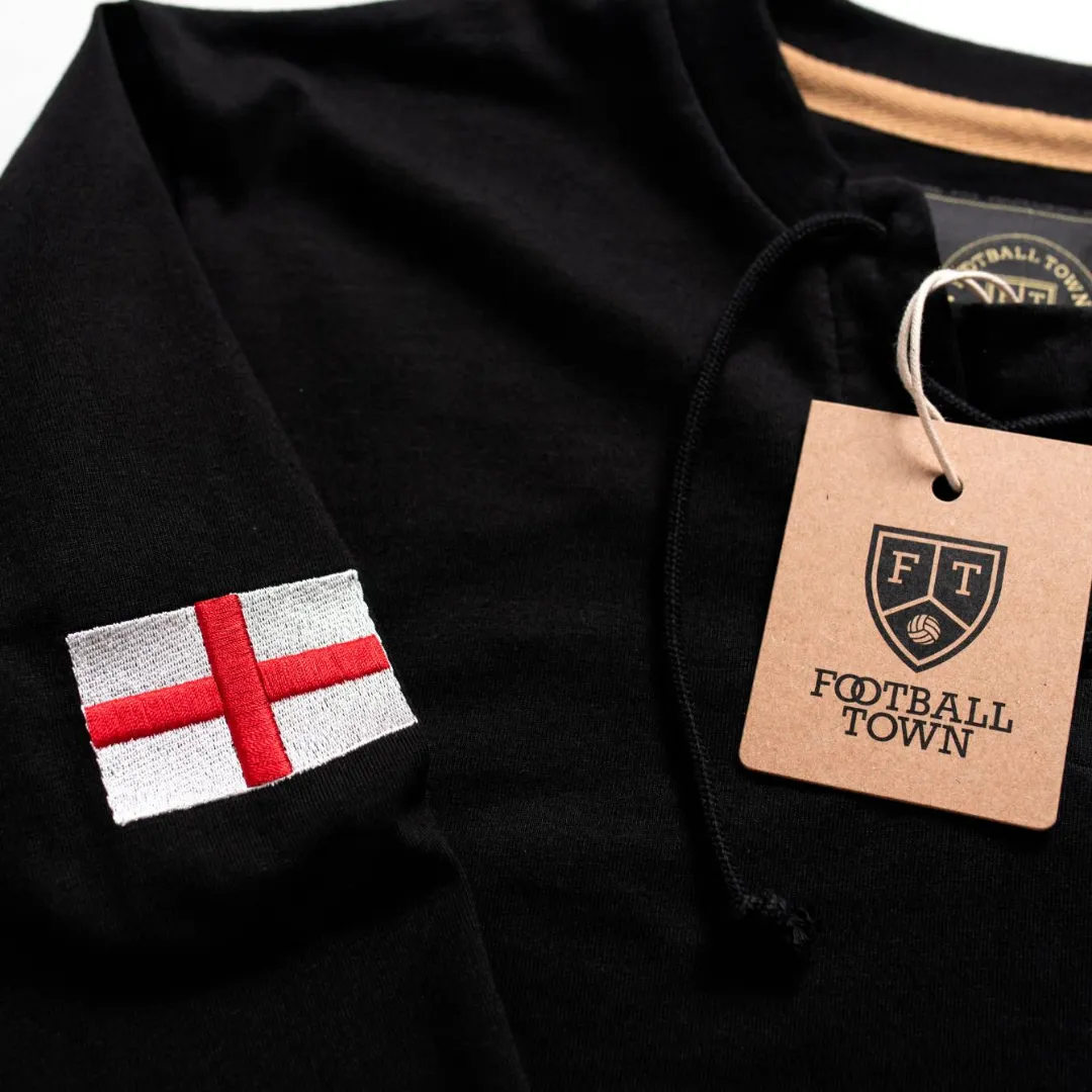 England Soccer-Inspired Retro with Laces Long Sleeve Shirt (Black)