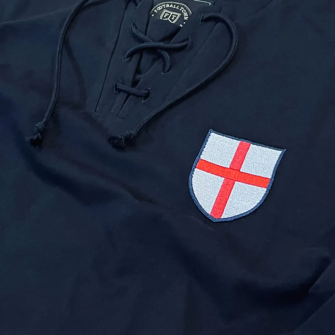 England Soccer-Inspired Retro with Laces Long Sleeve Shirt (Black)