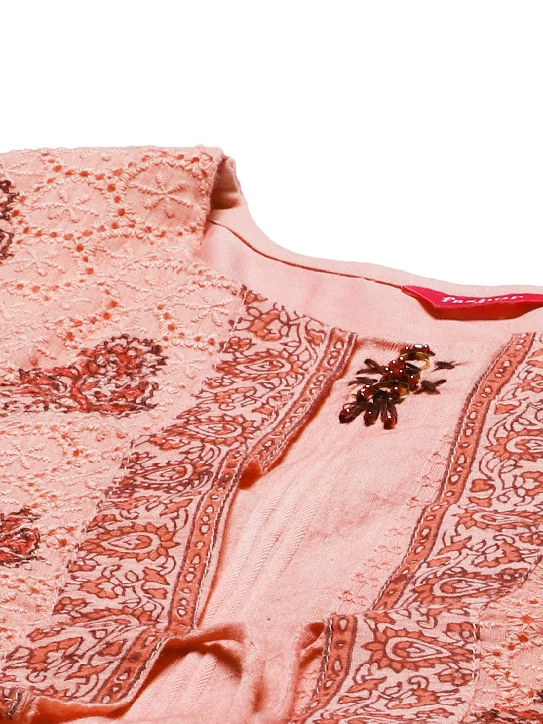 Ethnic Printed Tiered Flared Maxi Dress - Peach
