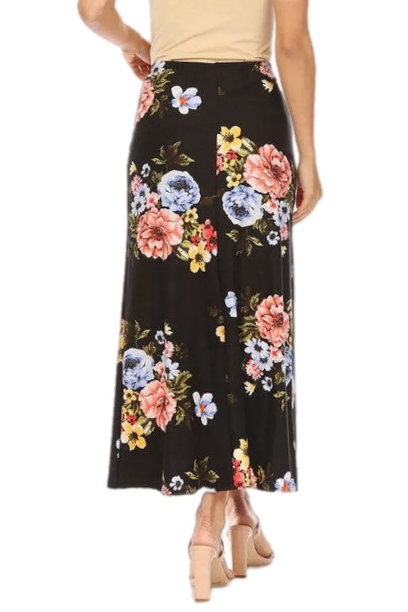 Floral Print Skirt in Black and Blue 833