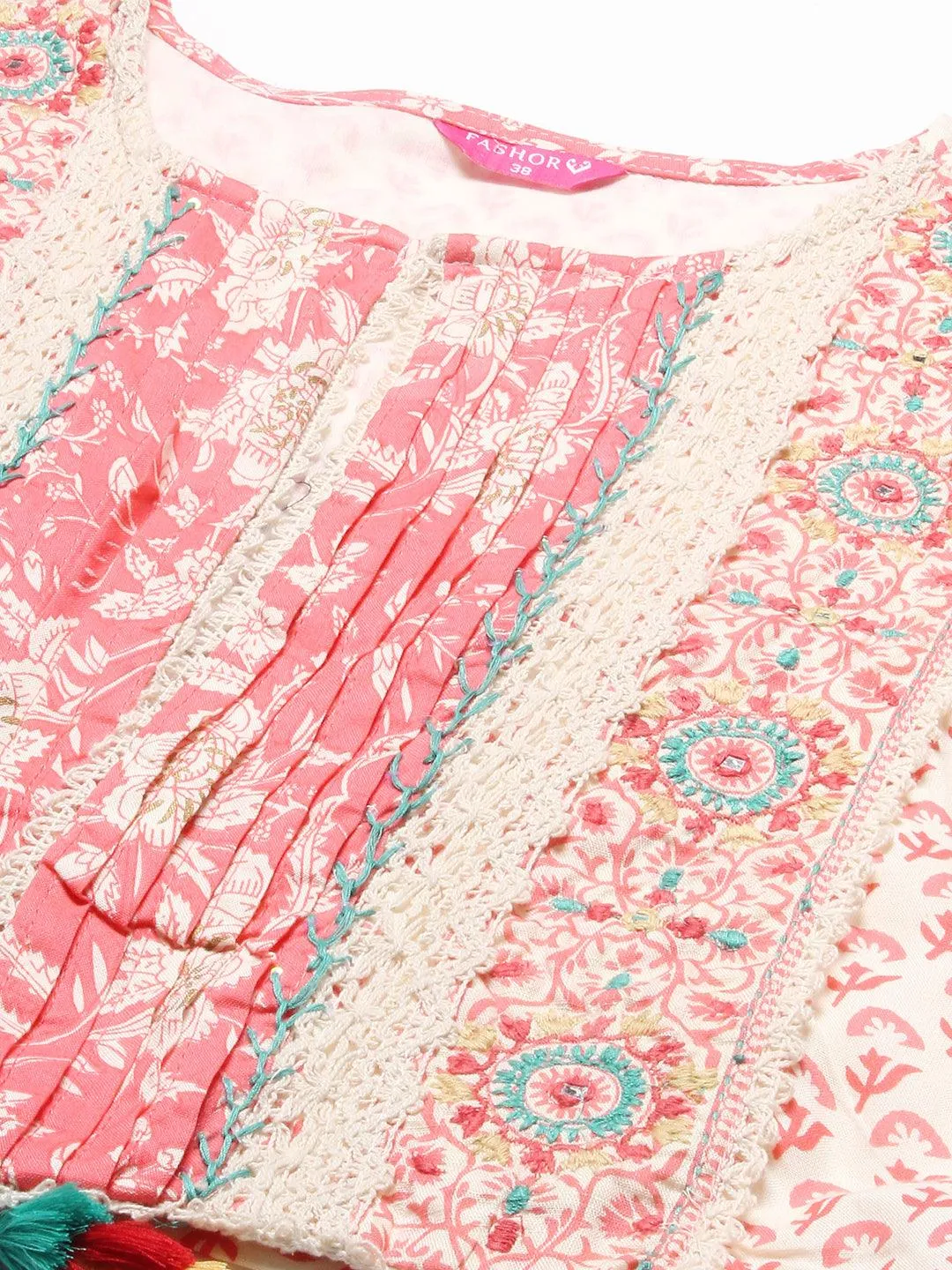 Floral Printed Flared Maxi Dress with Embroidered Jacket - Peach
