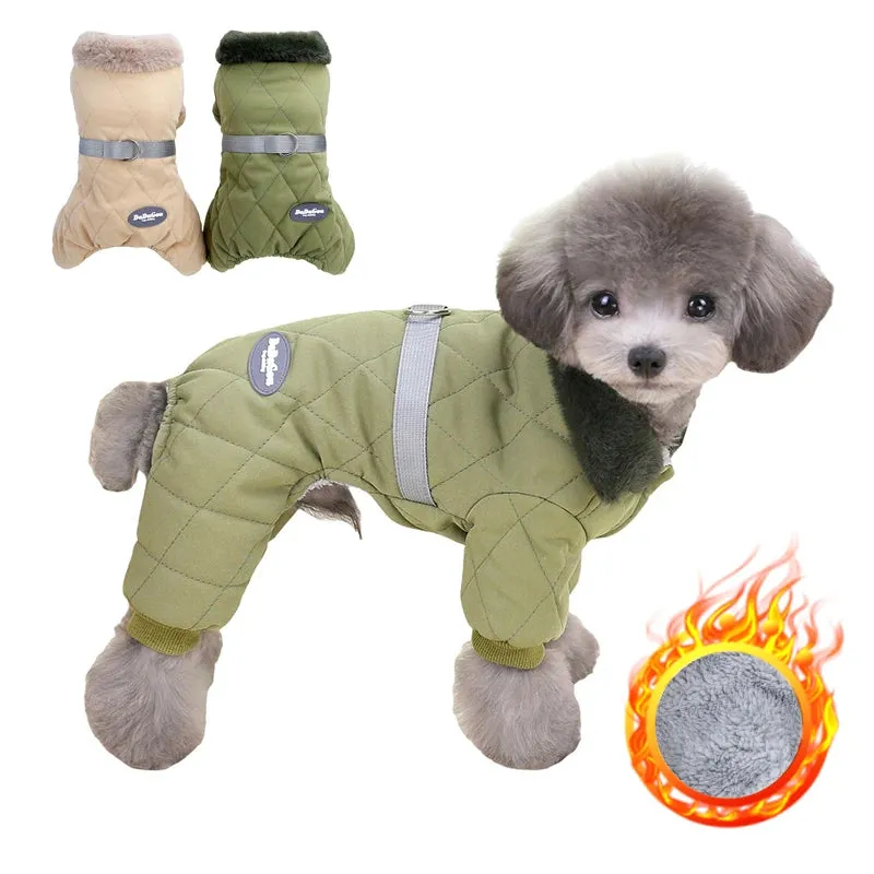 Fur Collar Dog Overalls Warm Winter Jumpsuit for Small Dogs Puppy